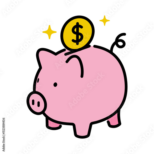 Piggy bank conceptual flat icon, symbolizing saving money, financial security, and personal finance management