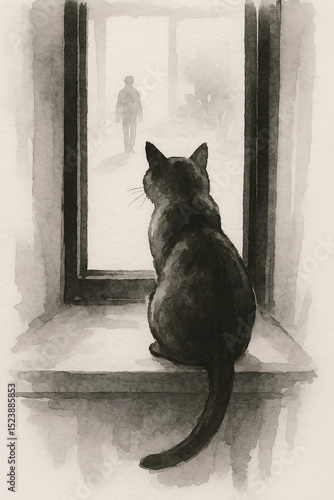 Cat watching owner from a window
