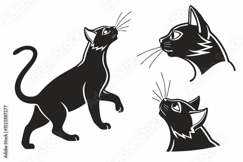 Cat Silhouettes – Set of Different Vector Pet Animal Illustrations

