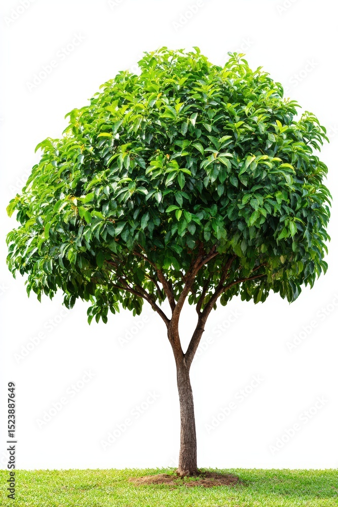 Fototapeta premium Vibrant Green Tree on Isolated White Background Emphasizing Nature's Tranquility and Lush Foliage for Environmental and Botanical Projects