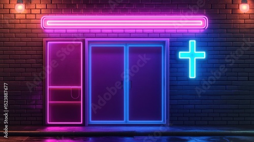 Neon storefront at night