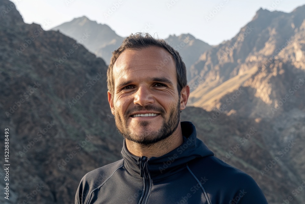 A young man with a smile on his face is pictured wearing a black hoodie in front of a mountainous background A young man with a smile on his face is pictured wearing a black hoodie in front of a mountainous background