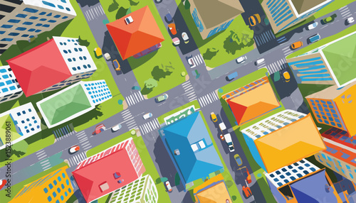 Minimalist Top-Down View Pattern of Urban City Elements in Vector Style