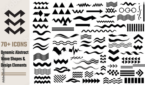 70 plus dynamic abstract wave shapes black icons design elements