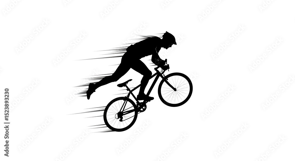 Obraz premium Dynamic Silhouette of a Mountain Biker Performing a Jump with Speed Trails – Capturing Extreme Sports, Adrenaline, and Outdoor Adventure for Active Lifestyle and Performance Concepts. 