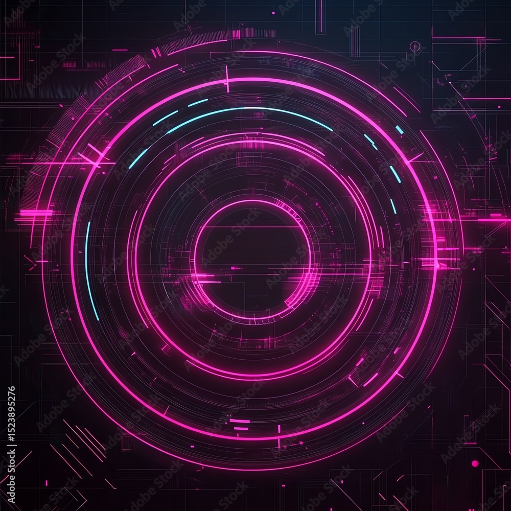 Abstract digital art with vibrant neon circles. Abstract digital art with vibrant neon circles.