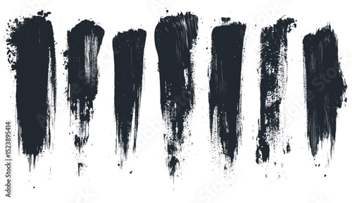 Set of artistic black paint brush strokes. Textured, hand-drawn style vector elements. Ideal for grunge design, borders, or abstract backgrounds. Isolated.