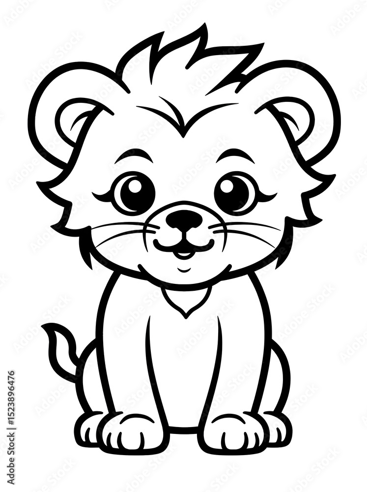 Fototapeta premium A cute cartoon lion coloring page for toddlers.