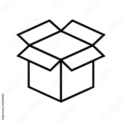 Open box icon vector. Packaging symbol, delivery parcel, shipping container, product box, unboxing design, and logistics icon

