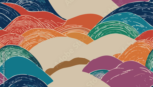 Top-Down View of River Flowing into the Sea – Aerial Water Scene in Vector Style