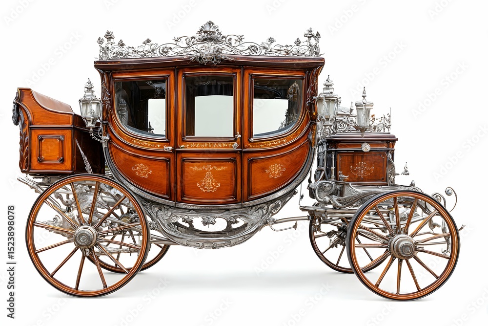 Fototapeta premium Agleaming vintage carriage with polished wood and intricate metalwork.