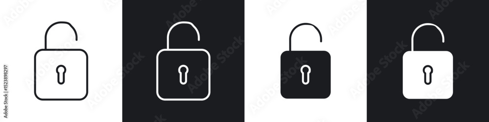 Unlock icons in flat and thin stroke style Unlock icons in flat and thin stroke style