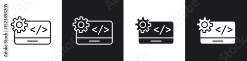 Web development icons in flat and thin stroke style