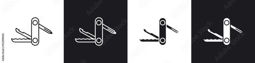 Obraz premium Swiss Knife icons in flat and thin stroke style