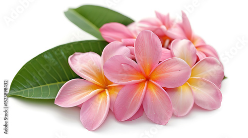 Frangipani Cluster with Green Leaves on White