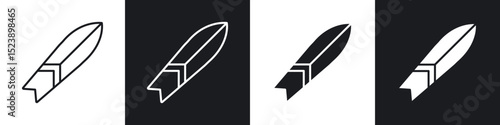 Surf board icons in flat and thin stroke style