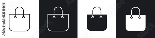 Shopping bag icons in flat and thin stroke style