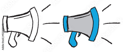 Hand Drawn Megaphone Icon, Crayon Sketch of Loudspeaker for Announcement or Marketing