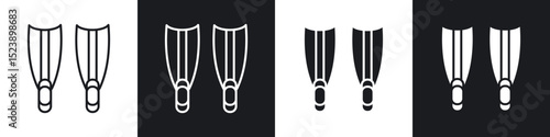 Scuba diving icons in flat and thin stroke style