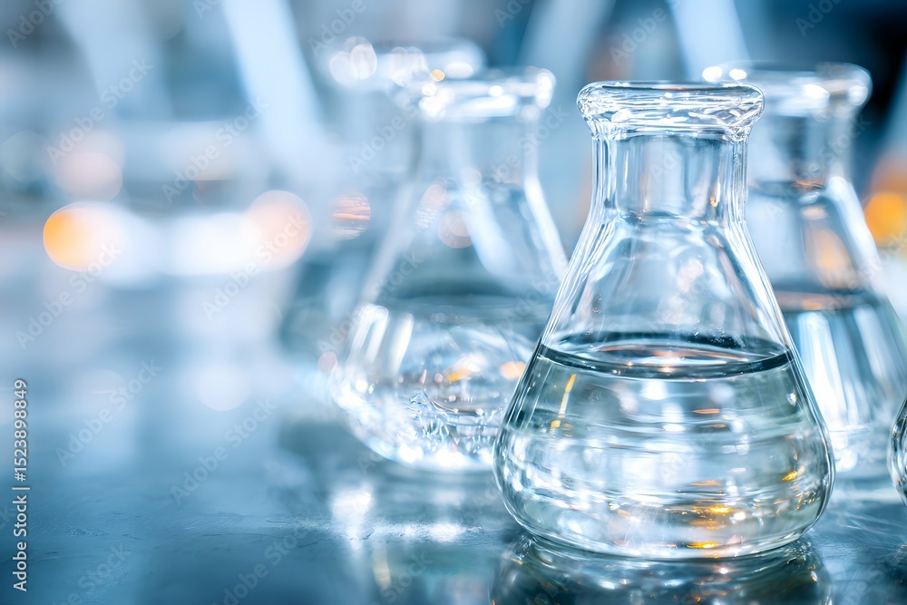 Close-up of clear formamide in lab glassware, emphasizing purity and scientific study. Close-up of clear formamide in lab glassware, emphasizing purity and scientific study.