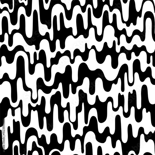 Black and white dripping liquid stripes. Seamless pattern