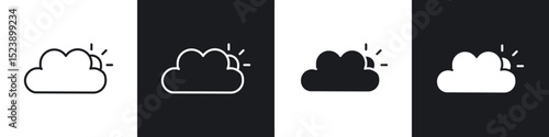 Partially cloudy icons in flat and thin stroke style