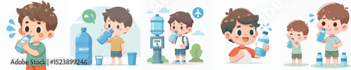 Vector of a little boy drinking.