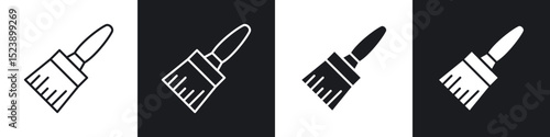 Paint brush icons in flat and thin stroke style