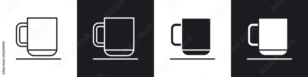 Mug icons in flat and thin stroke style Mug icons in flat and thin stroke style