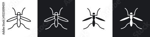 Mosquito icons in flat and thin stroke style
