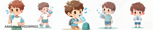 Vector of a little boy drinking.