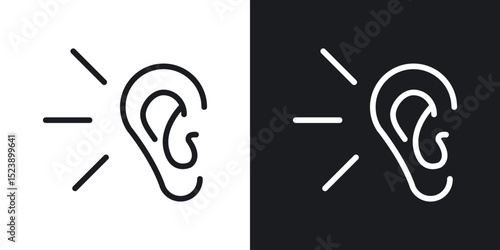 Listening icons in flat and thin stroke style