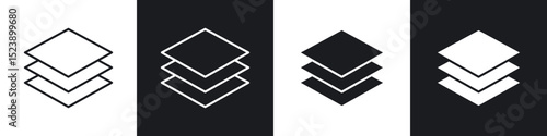 Layers icons in flat and thin stroke style