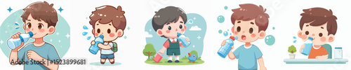 Vector of a little boy drinking.