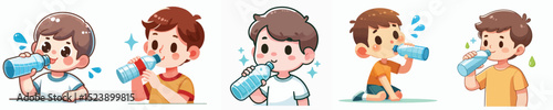 Vector of a little boy drinking.