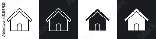House icons in flat and thin stroke style