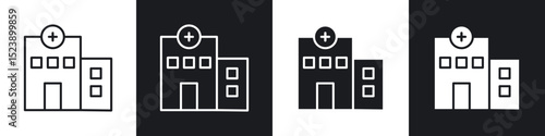 Hospital icons in flat and thin stroke style