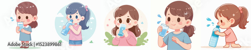 Vector of a little girl drinking.