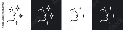 Glowing skin icons in flat and thin stroke style
