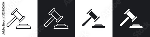 Gavel icons in flat and thin stroke style