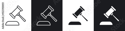 Gavel icons in flat and thin stroke style