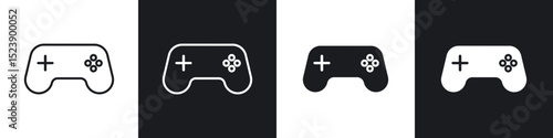 Gaming controller icons in flat and thin stroke style