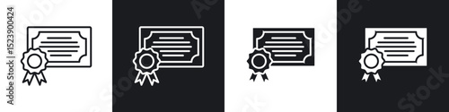Diploma icons in flat and thin stroke style