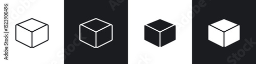 Cube icons in flat and thin stroke style