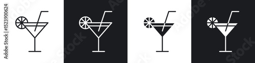 Cocktail icons in flat and thin stroke style