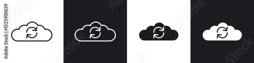 Cloud sync icons in flat and thin stroke style