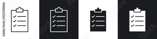 Clipboard icons in flat and thin stroke style