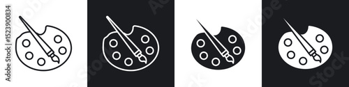 Brush and Palette icons in flat and thin stroke style