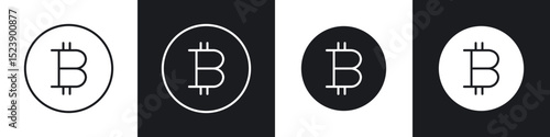 Bitcoin icons in flat and thin stroke style