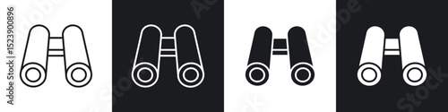 Binoculars icons in flat and thin stroke style